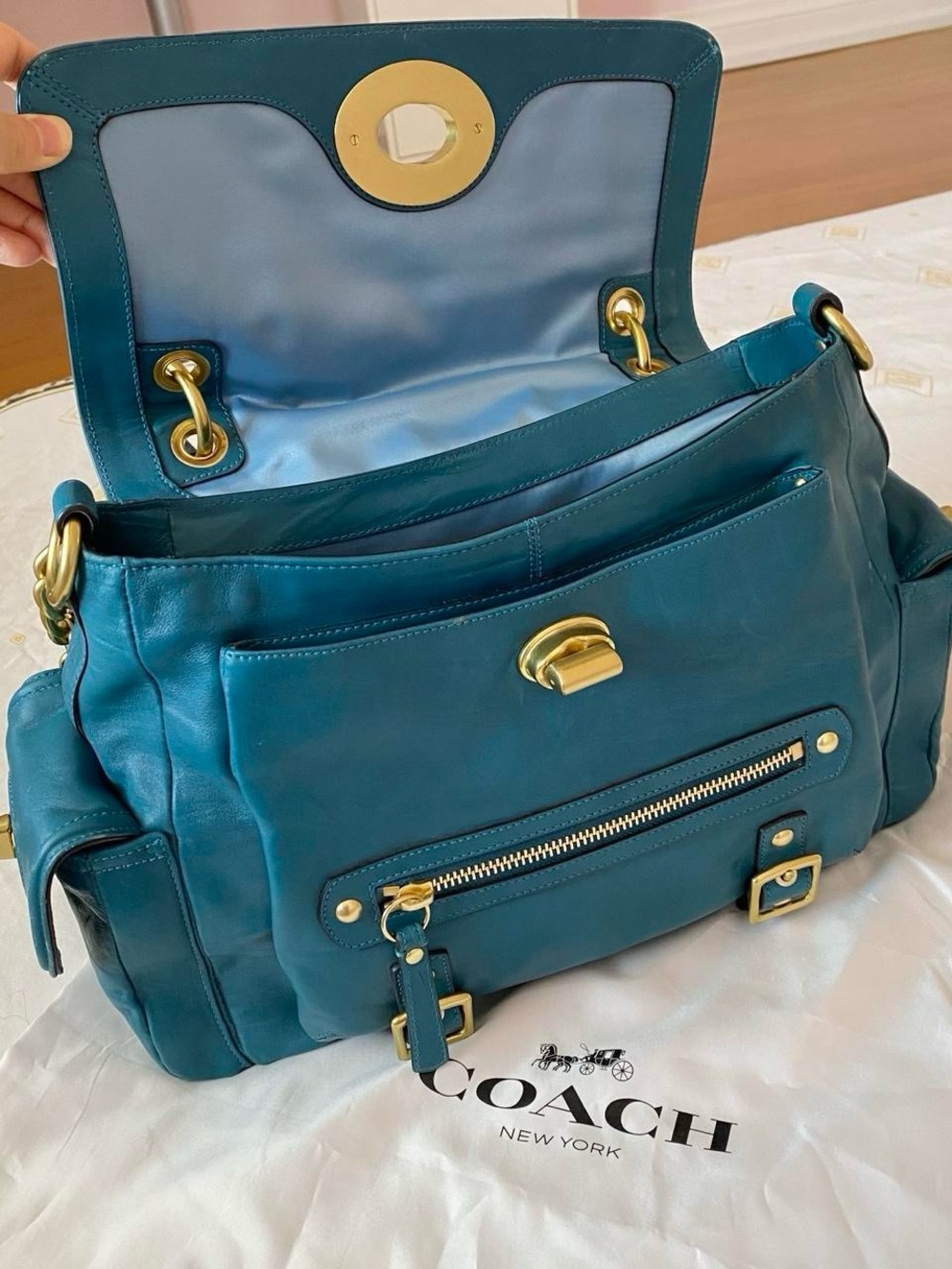 vintage 2000s coach legacy sydney teal and gold turnlock satchel shoulder bag - Picture 8 of 9